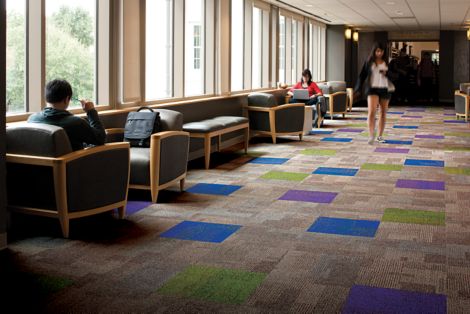 Interface Cubic and Cubic Colours carpet tile in open area with people working