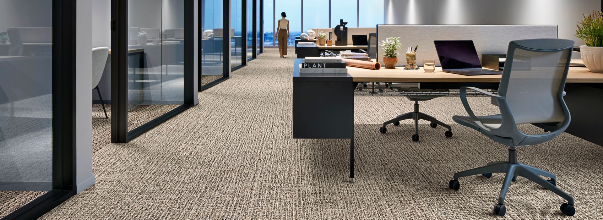 Interface E614 and E616 plank carpet tile in open plan office