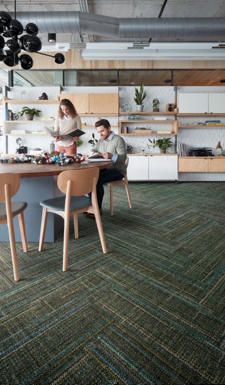 Interface French Seams plank carpet tile and designers looking at samples image number 1
