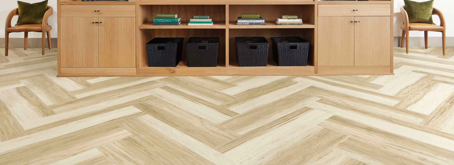 Interface Great Heights LVT in White Oak shown in a casual reception area image number 1