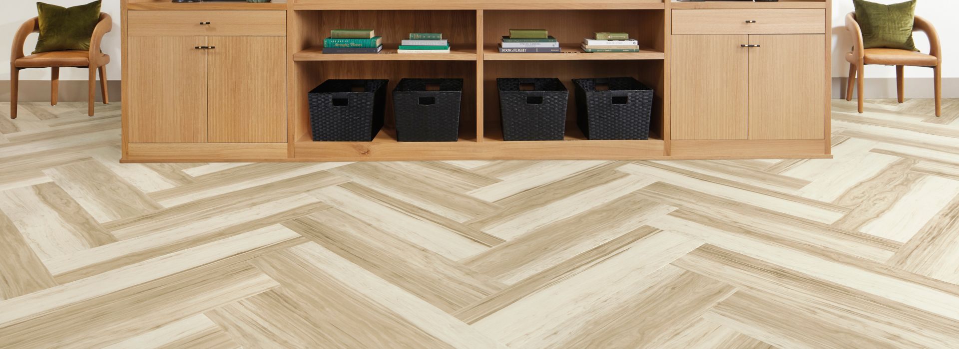 Interface Great Heights LVT in White Oak shown in a casual reception area