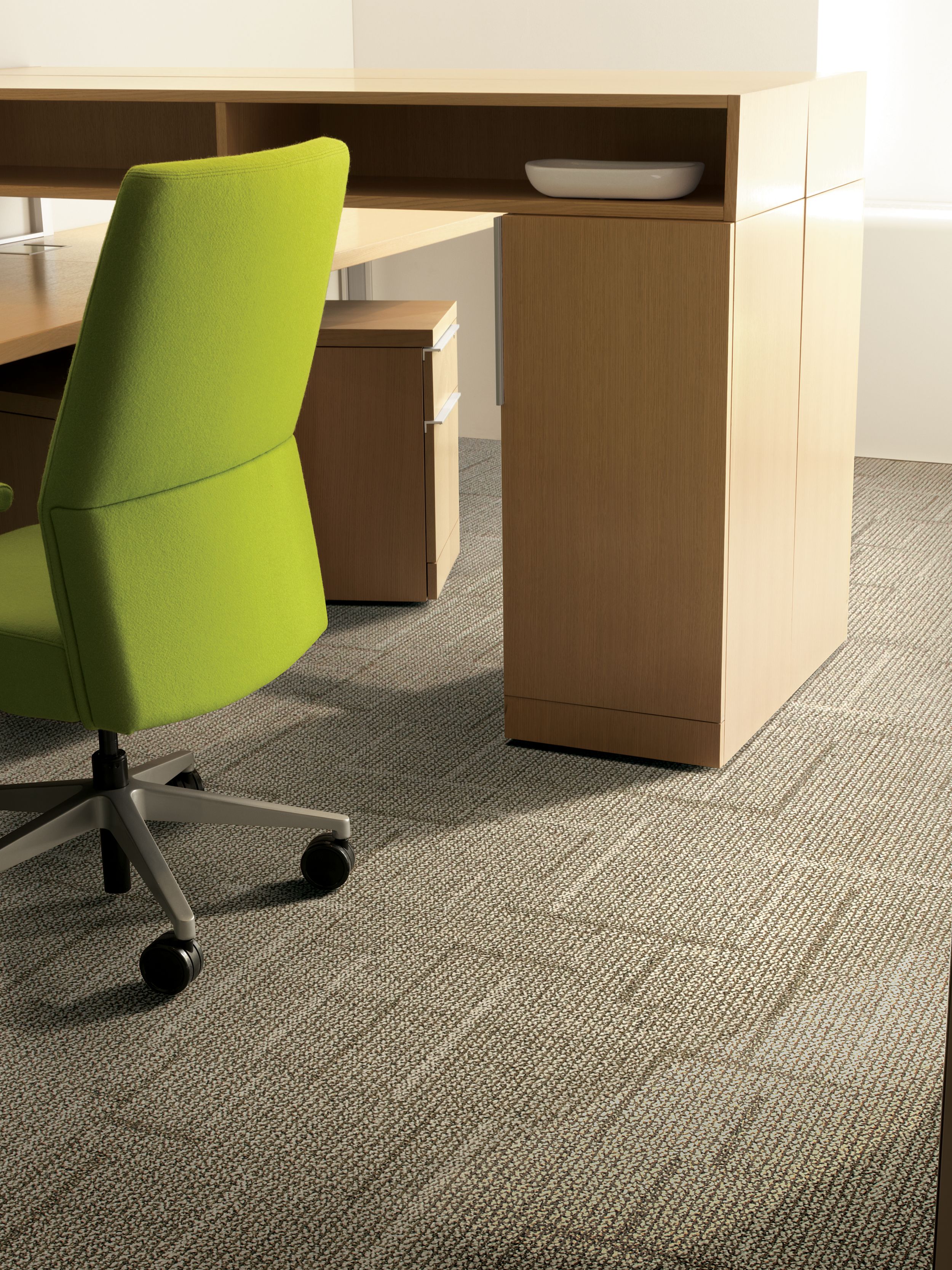 Interface Furrows II carpet tile detail with lime green desk chair image number 3