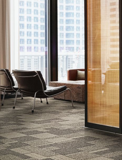Interface Future Woven plank carpet tile in seating area