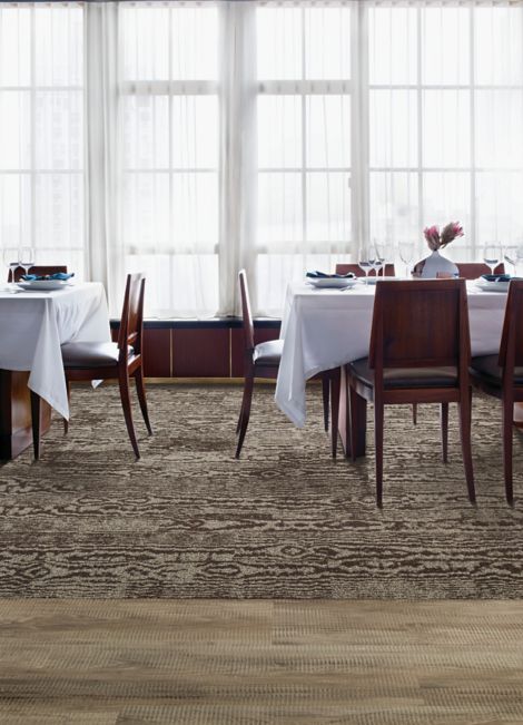 Interface GN156 plank carpet tile and Textured Woodgrains LVT in dining room