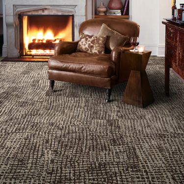 Interface GN160 plank carpet tile in lounge area by fireplace image number 1