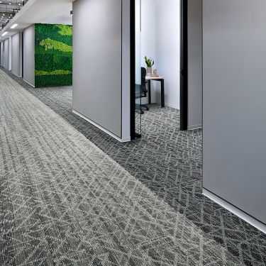 Interface Glisten plank carpet tile in office corridor and small meeting rooms with foliage wall imagen número 1