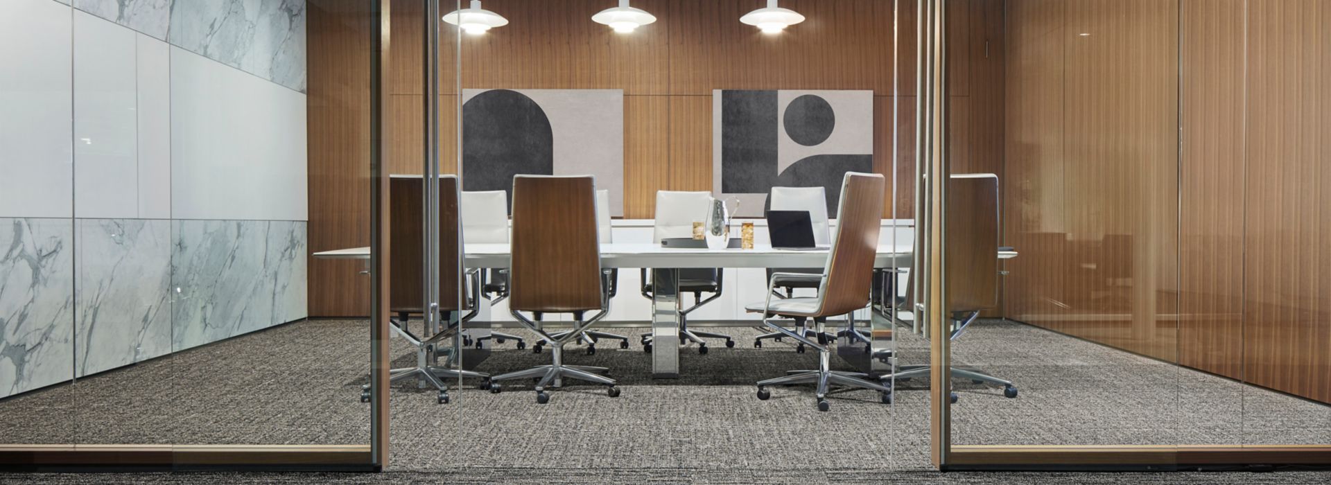 Interface Goes Around and Simple Does It carpet tile in workplace meeting room