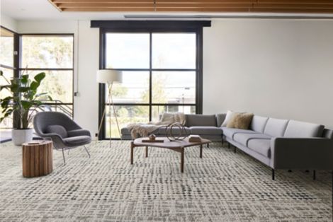 Interface Deckled plank carpet tile with Gossamer carpet tile in workplace lobby seating area image number 3