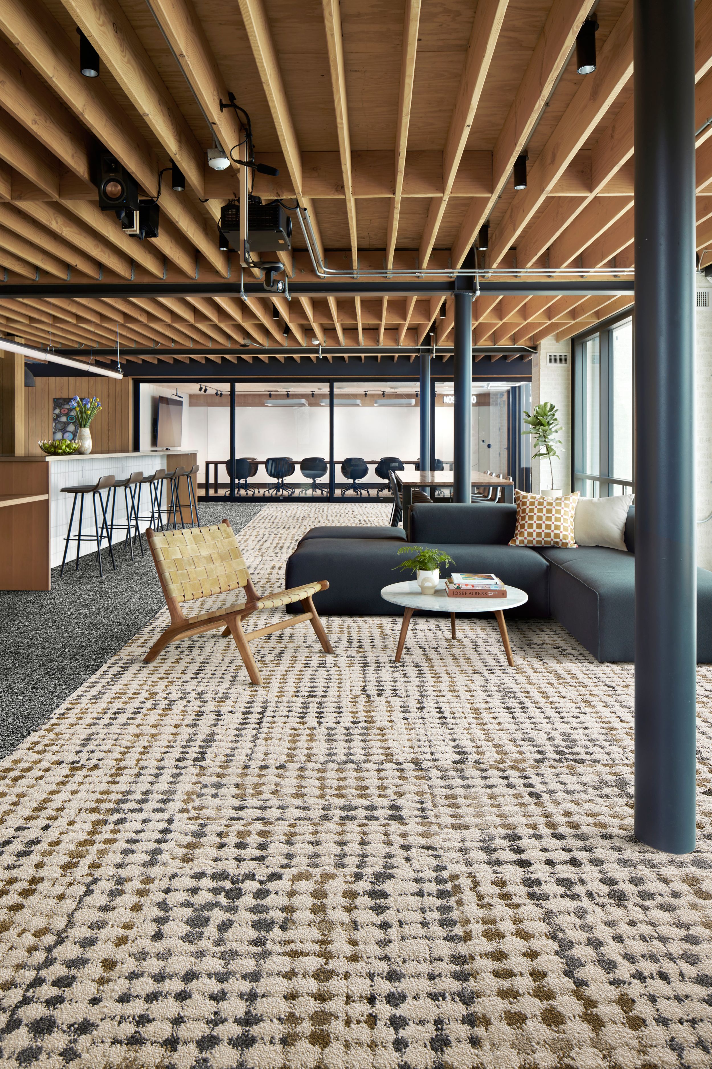 Interface Gossamer and Parchment carpet tiles in workplace lobby image number 2