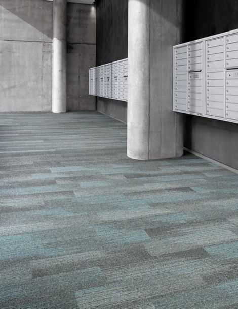 Interface Harmonize, Ground Waves and Ground Waves Verse plank carpet tile in lobby area with mailboxes imagen número 6