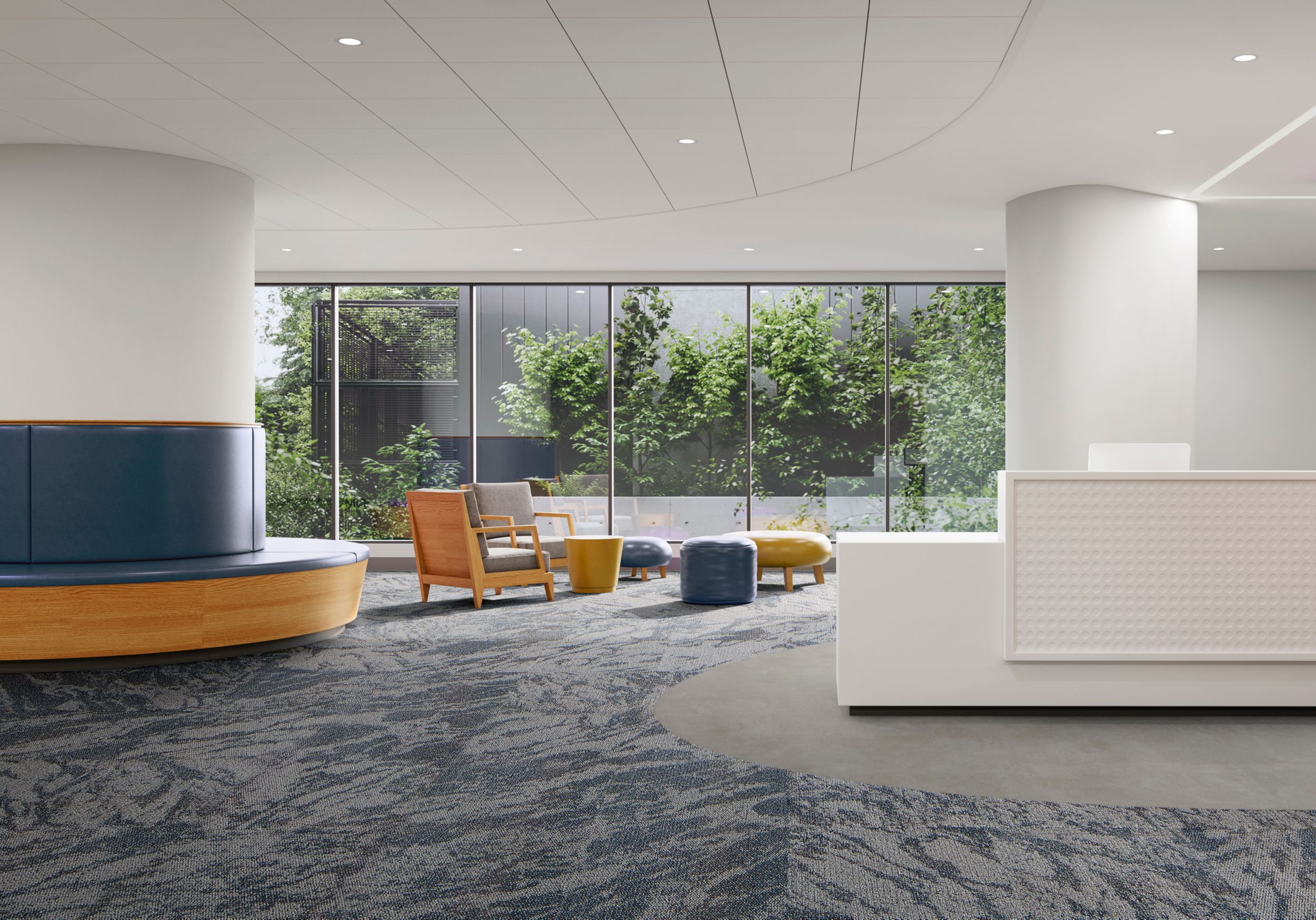 Interface Hard Truth carpet tile with Hearth plank LVT in lobby image number 4