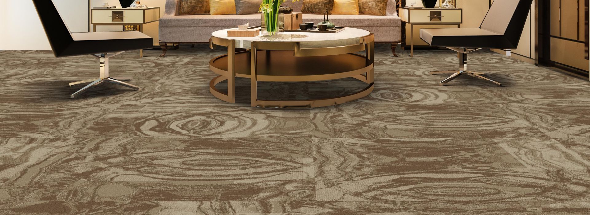 Interface Head Over Heels carpet tile in hospitality guest suite or lobby
