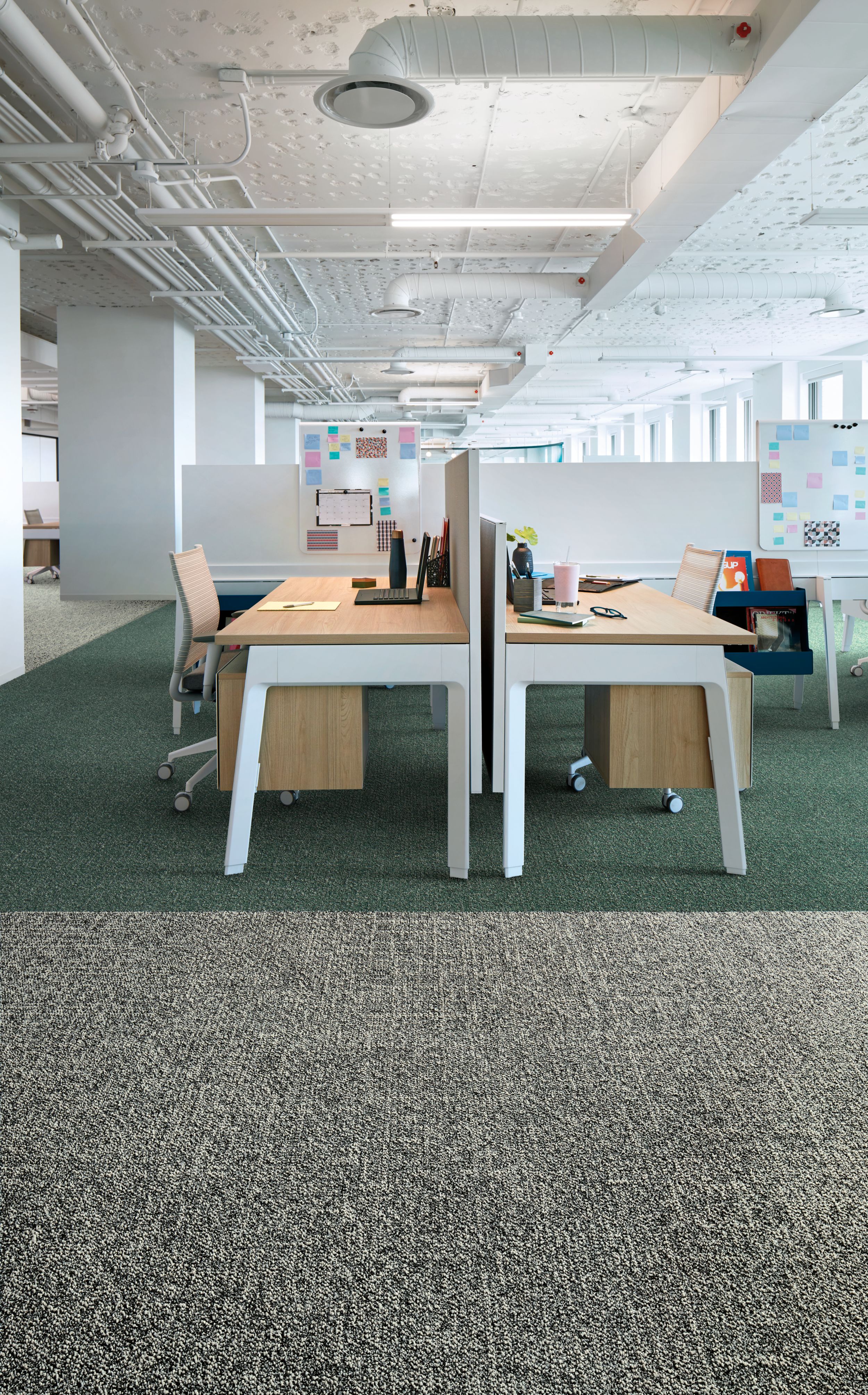 Interface Heart Songs carpet tile in workspace with two wood desks and chairs image number 1