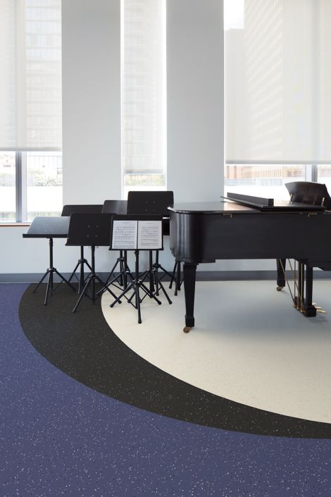 noraplan convia rubber flooring in music room with piano image number 9