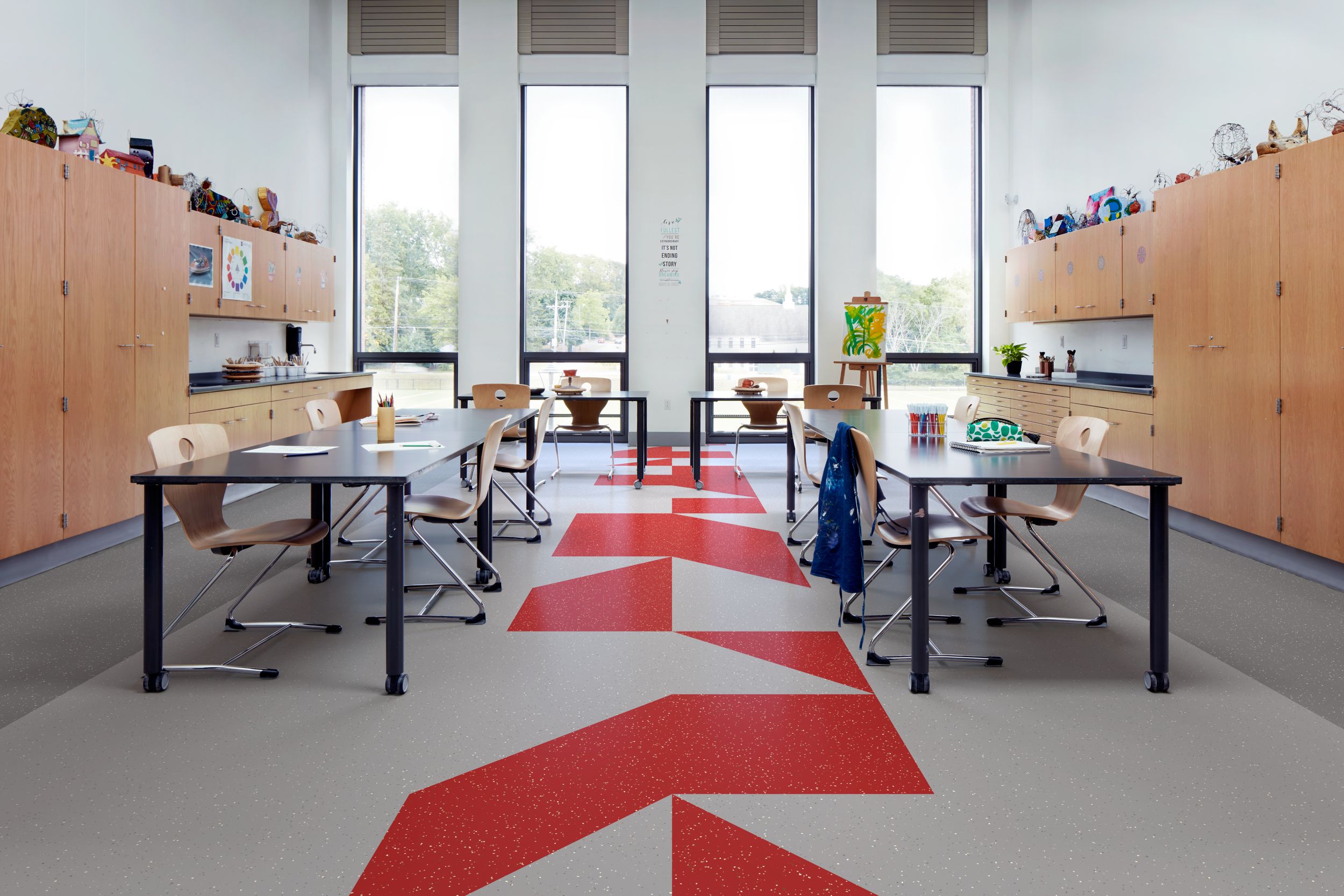 noraplan convia rubber flooring in K-12 classroom image number 3