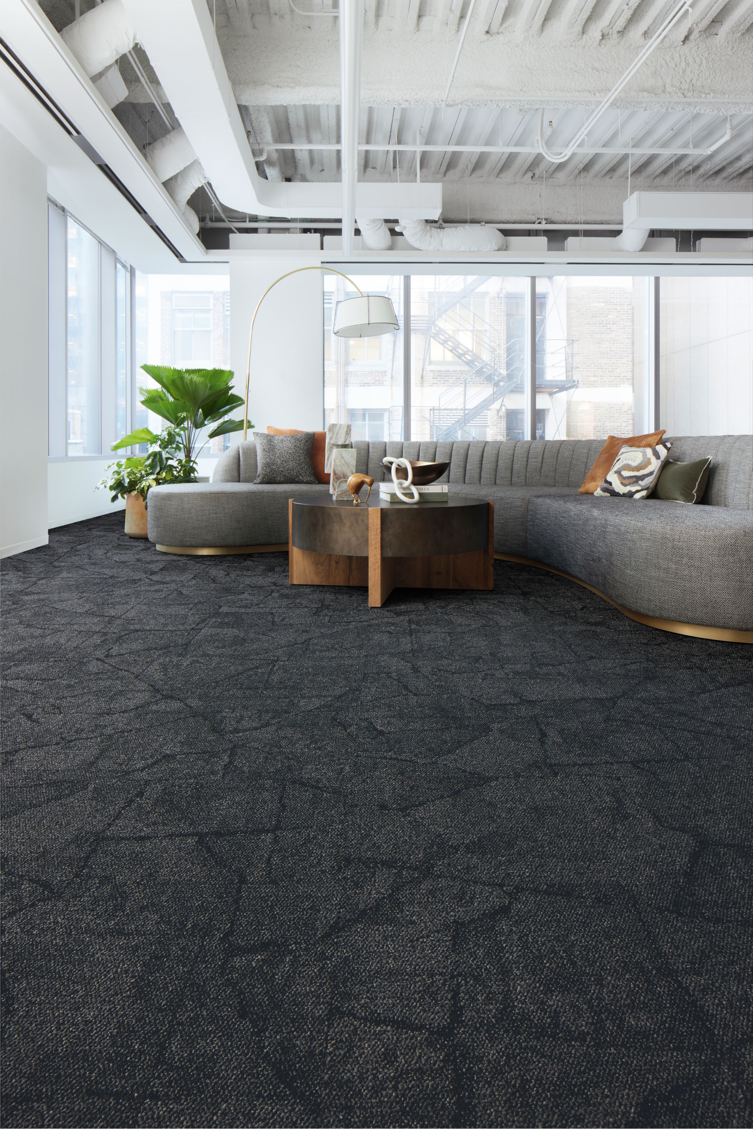 Interface Cap Rock carpet tile in casual seating area image number 4