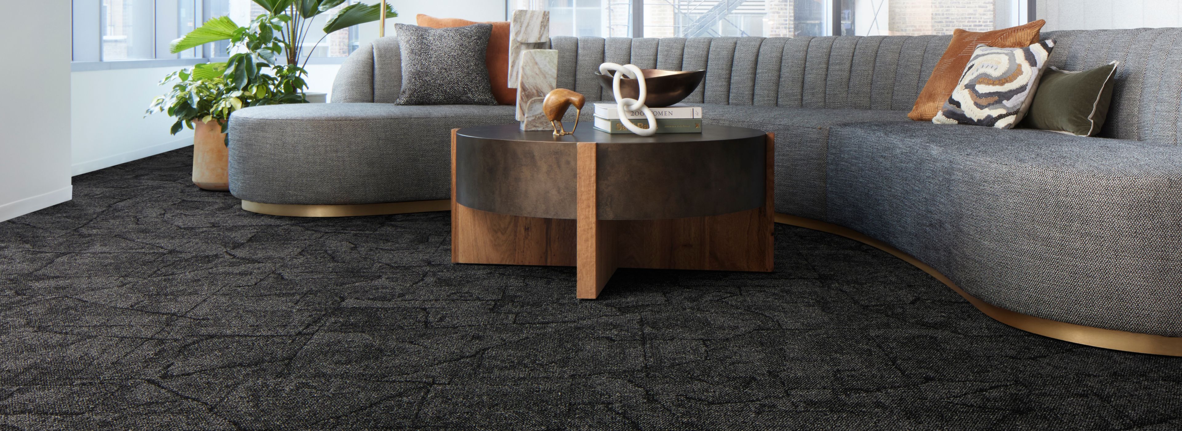 Interface Cap Rock carpet tile in casual seating area image number 1