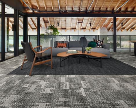 Interface Diddley Dot and Dot O-Mine plank carpet tile in lobby