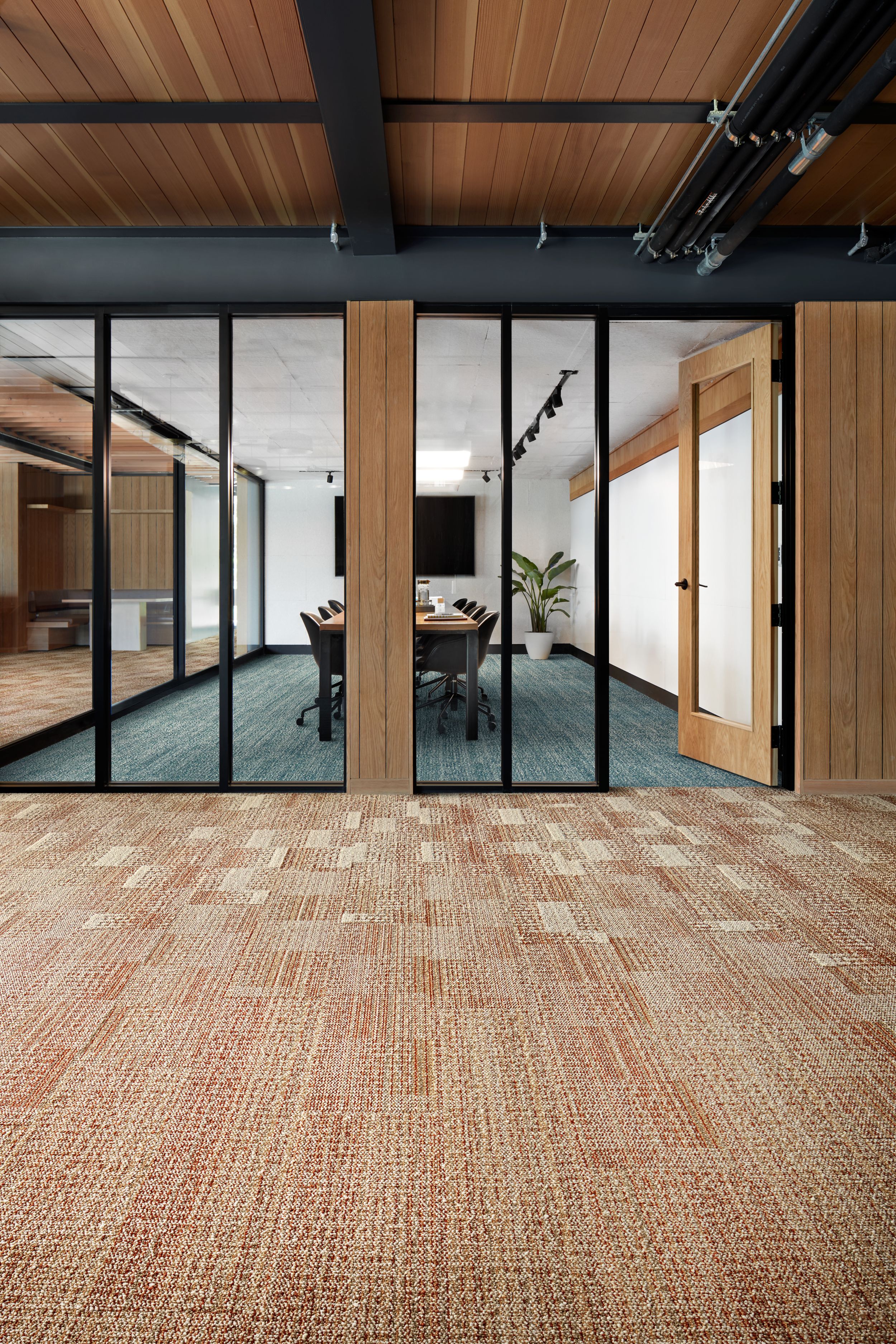Interface Dot 2 Dot, Dot O-Mine and Diddley Dot plank carpet tile in meeting room image number 9