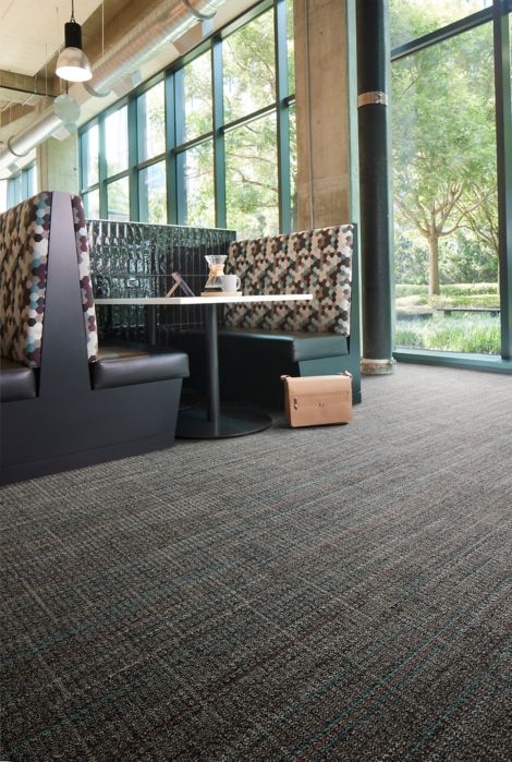 Open Air 401 Stria carpet tile in cafe setting