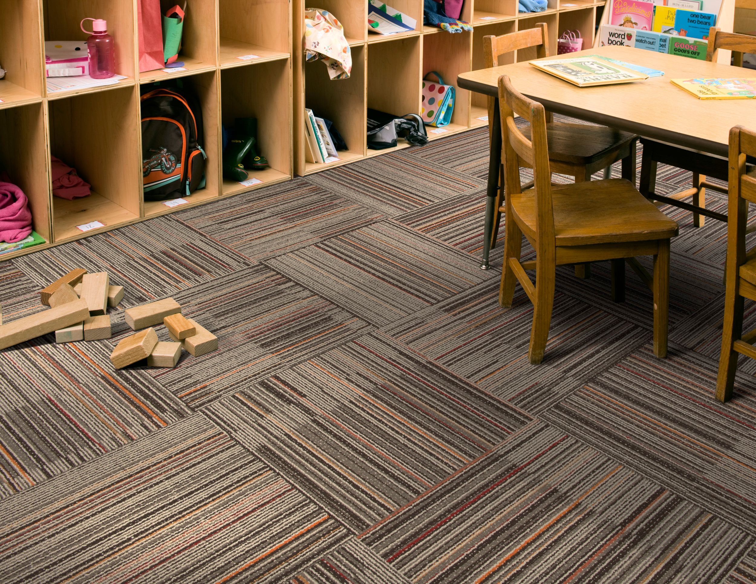 Interface Lima Colores carpet tile in classroom with student cubbies image number 5