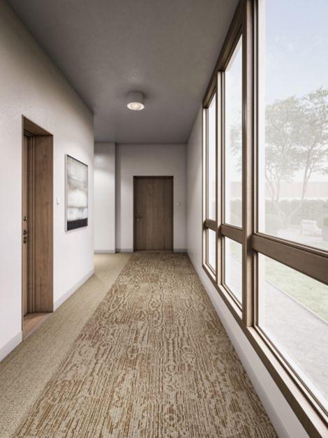 Interface GN156 and WW870 plank carpet tile in corridor