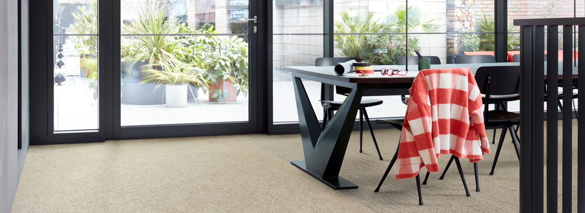 Interface In the Mix LVT with E616 plank carpet tile in workspace meeting area
