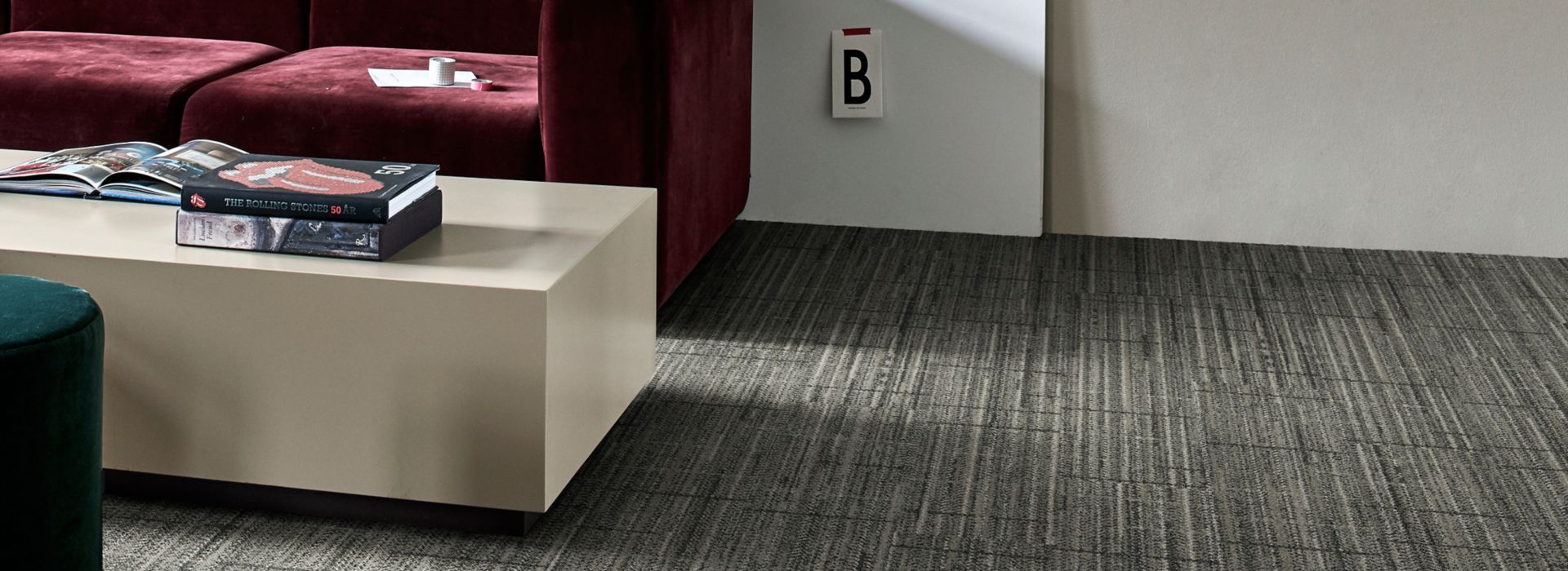 Interface In the Fold plank carpet tile in private office