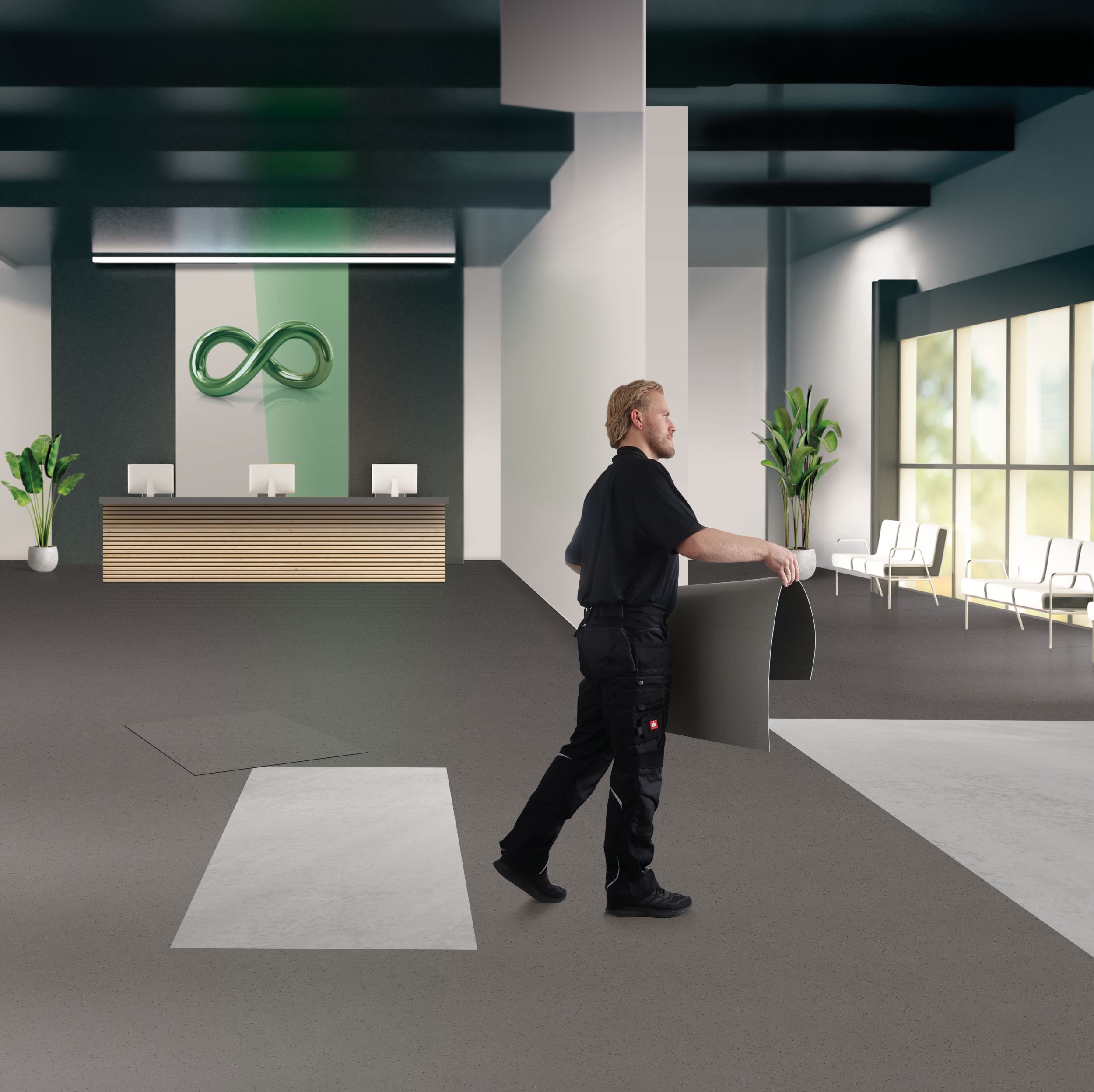 image Man installing norament 975 LL kivo in lobby numéro 2