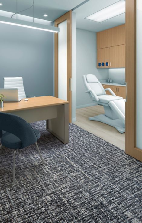 Interface Knitstitch carpet tile with Natural Woodgrains LVT in healthcare image number 3