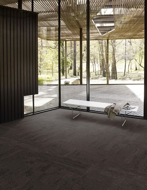 Interface LC01 carpet tile in recreation area with glass walls and wood tones image number 2