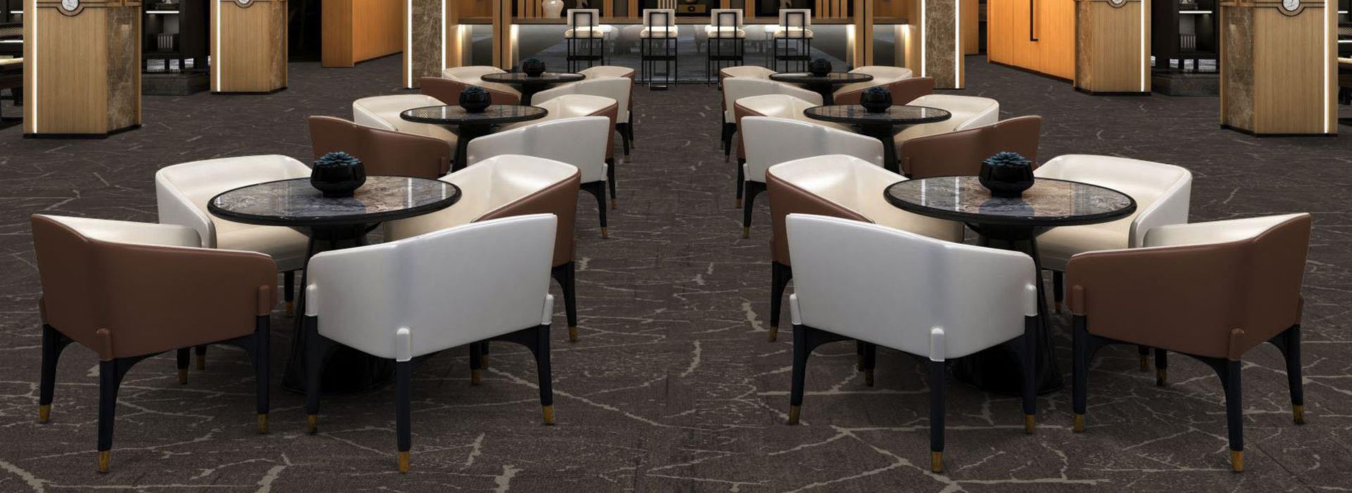 Interface LC08 carpet tile in opulent hotel lounge