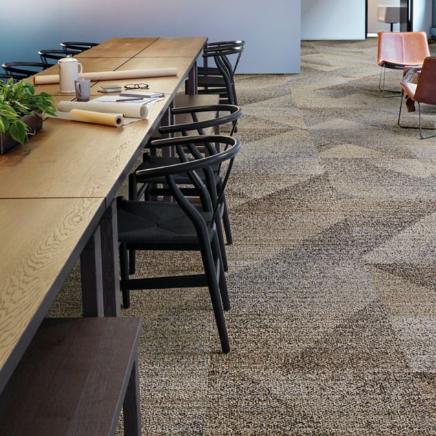 Interface Light Play carpet tile in corporate meeting room with long table and low light fixture