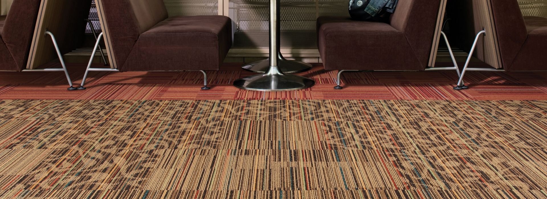 Interface Lima Colores carpet tile in dining area with multiple brown booths
