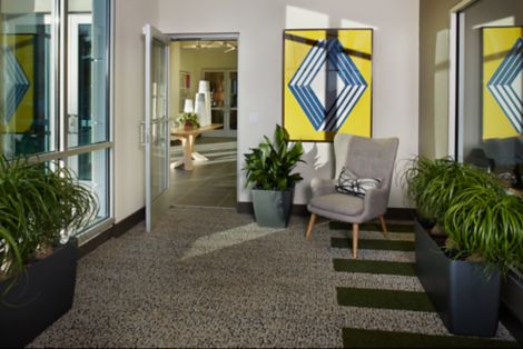 Interface HN840 plank carpet tile in foyer of Linq Leasing Office