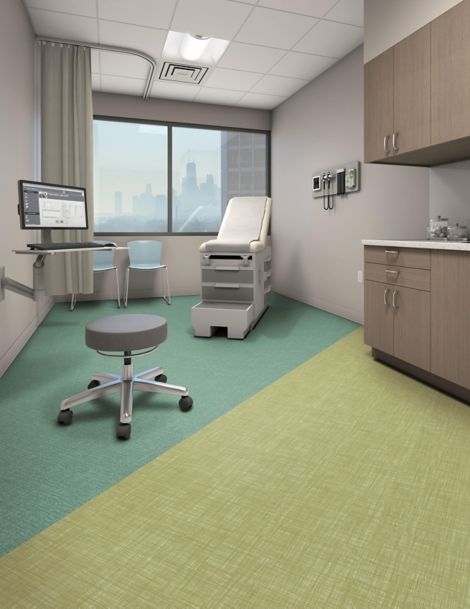 Interface Looped and Crossed vinyl sheet in a patient room with rolling stool