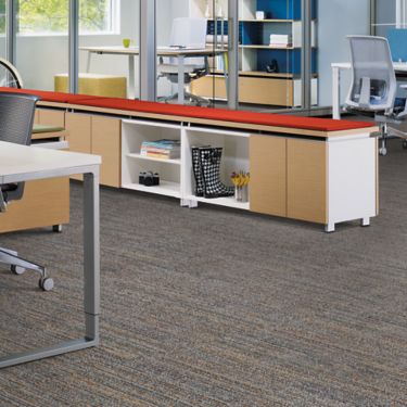 Interface Main Line carpet tile in office area with multiple desks, chairs, and storage compartments image number 2