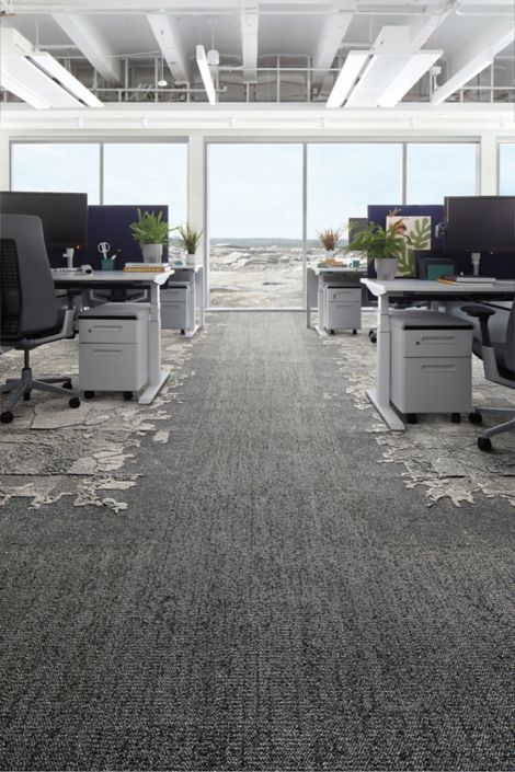 Interface Mantle Rock plank carpet tile and Bridge Creek and Mountain Rock carpet tile in open office area image number 8