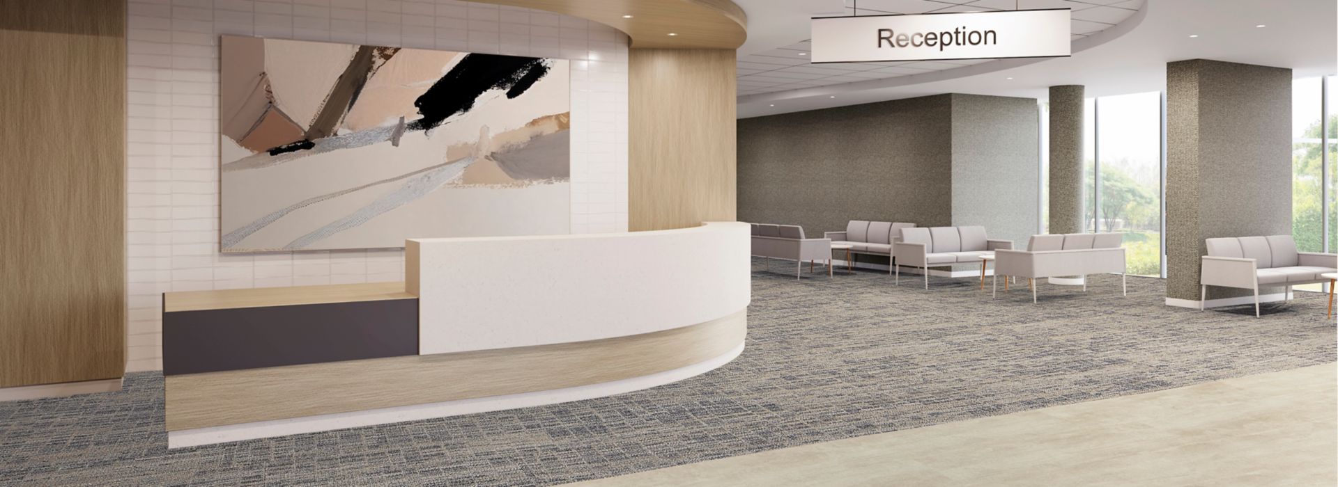 Interface Skylights plank carpet tile in lobby/reception area