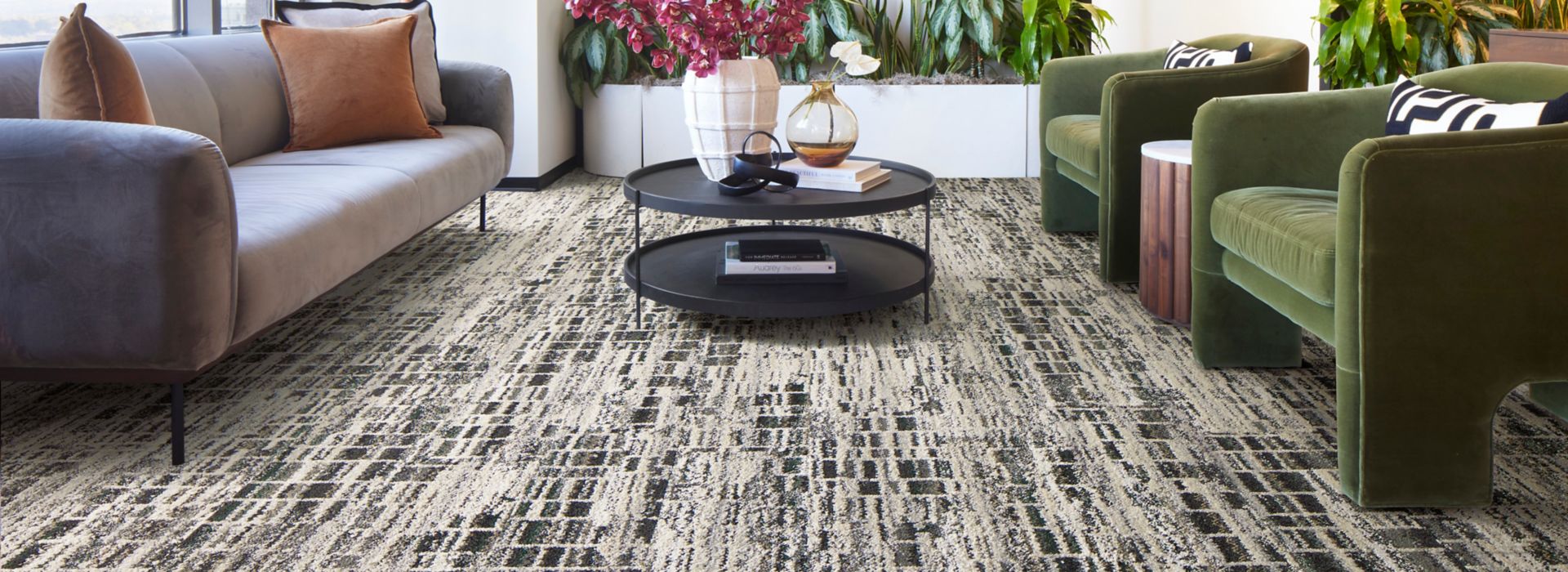 Interface Reflective Sky plank carpet tile in workplace or hospitality lounge area