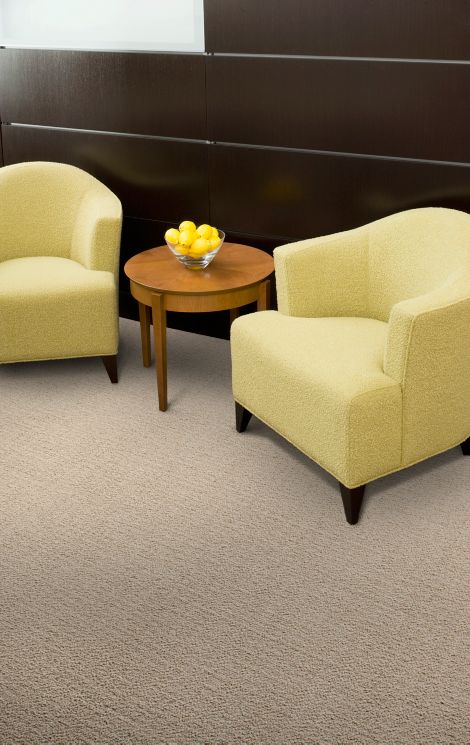 Interface Monochrome carpet tile with two yellow chairs, small wood table with bowl of lemons on it image number 4