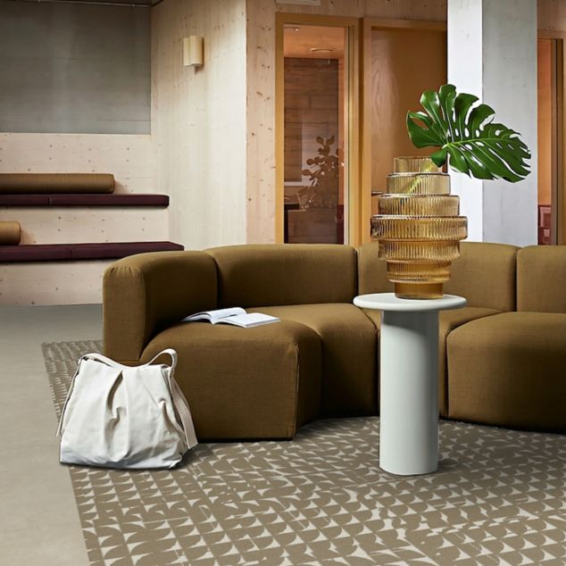 Interface Hearth plank LVT with FLOR Moon Walk carpet tile in workplace lobby