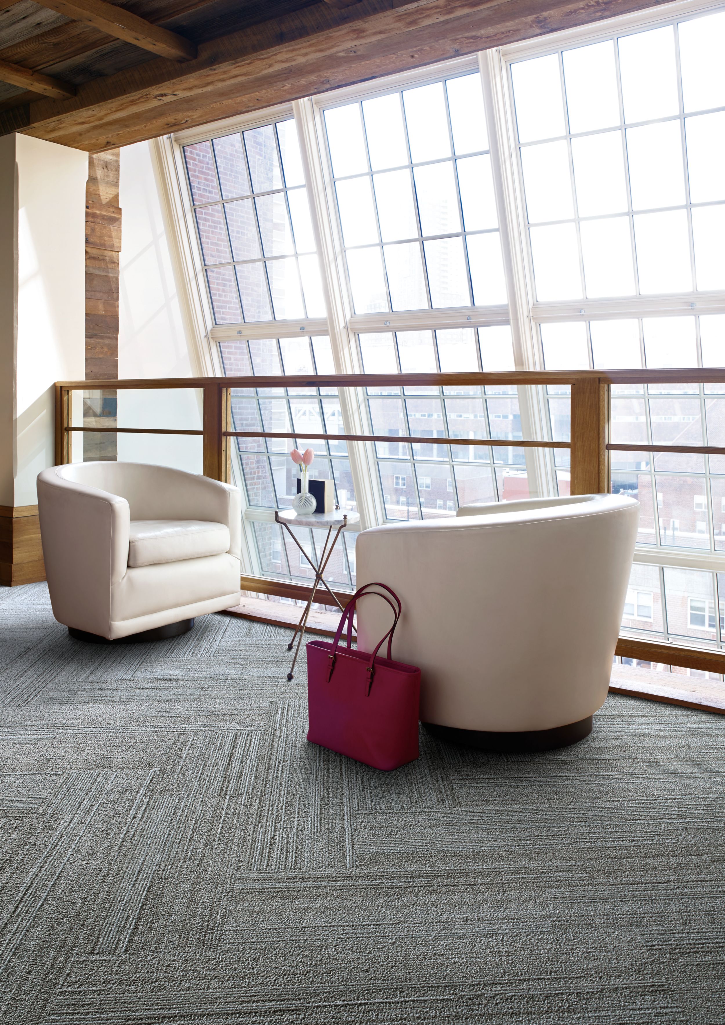 Interface NF400 plank carpet tile in seating area with white chairs image number 7