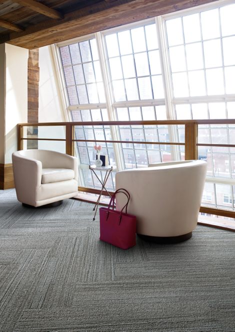 Interface NF400 plank carpet tile in seating area with white chairs image number 7
