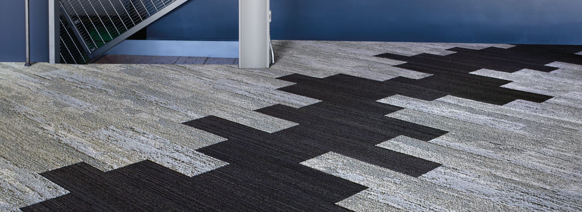 Interface NF400 and NF401 plank carpet tile in a corridor or entryway of a public space