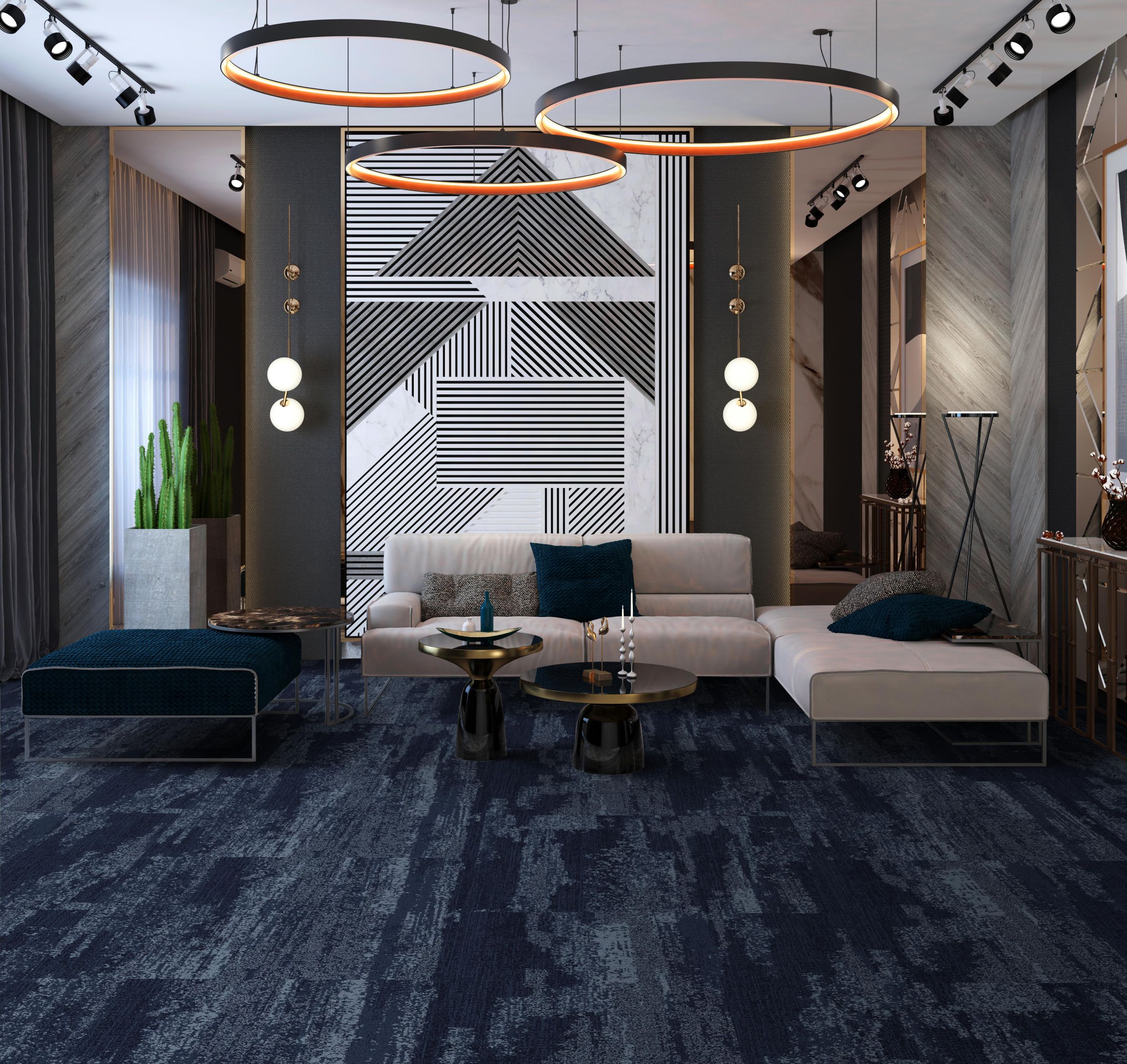 Interface NF401 carpet tile in hotel lobby with geometric accents image number 4