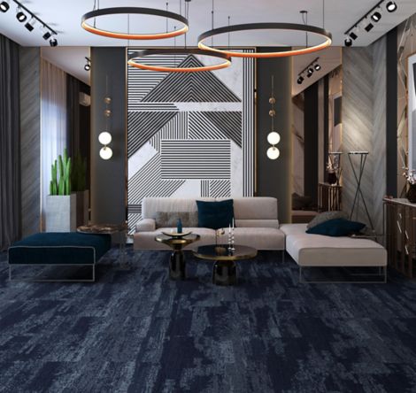 Interface NF401 carpet tile in hotel lobby with geometric accents image number 4