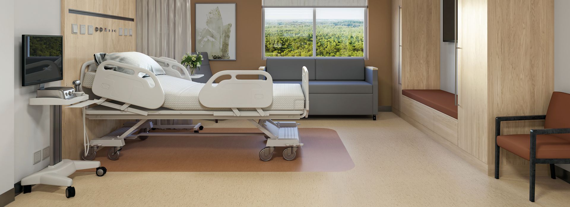 noraplan dariva rubber flooring in patient room