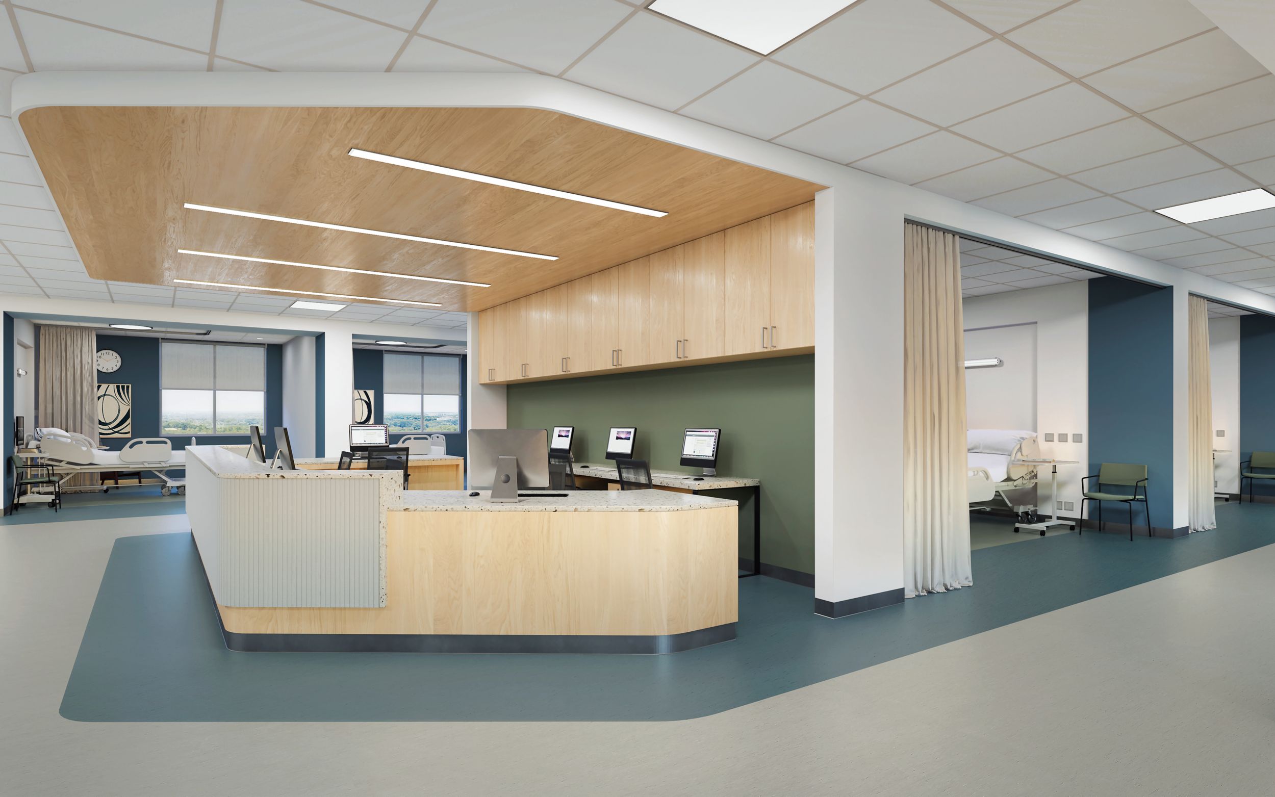 noraplan dariva rubber flooring in hospital nurse's station and emergency department image number 6