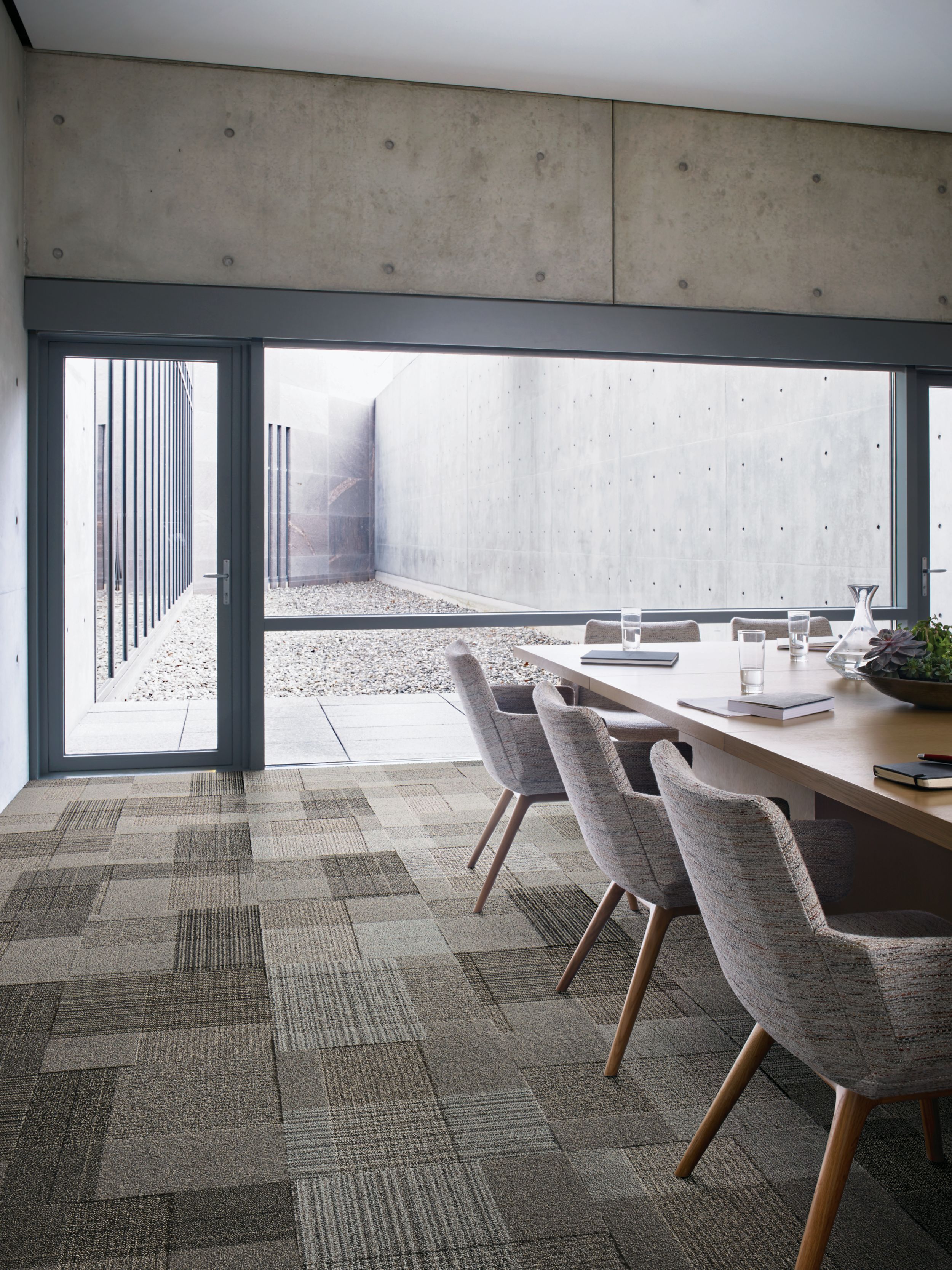 Interface ShadowBox Velour carpet tile in meeting room with glass wall and succulents on table image number 4